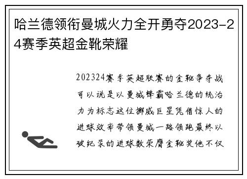 哈兰德领衔曼城火力全开勇夺2023-24赛季英超金靴荣耀
